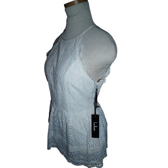 Lulus NWT White Embroidered Eyelet Peplum Blouse – Size S - Picture 3 of 7